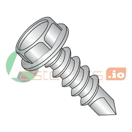 Newport Fasteners Self-Drilling Screw, #6 x 3/4 in, Plain 410 Stainless Steel Flange Hex Head External Hex Drive 253650